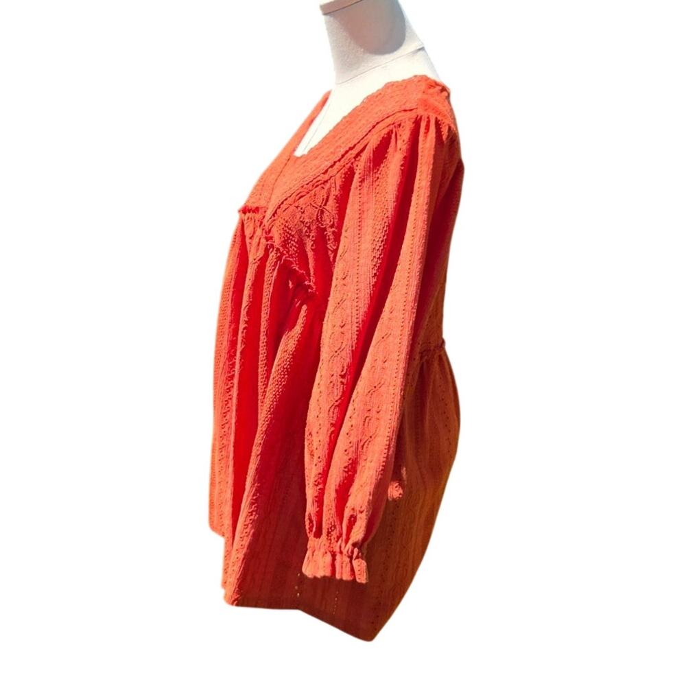 Cato Boho Orange Lace Trim Peasant Tunic Blouse Womens Size 14 16W - Picture 4 of 12